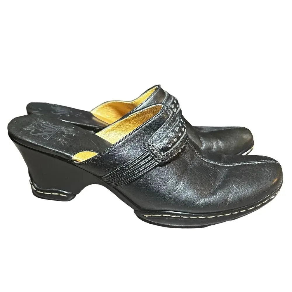 Sofft Black Leather Heeled Mule Clogs Women’s Size 7.5 Comfort Slip on